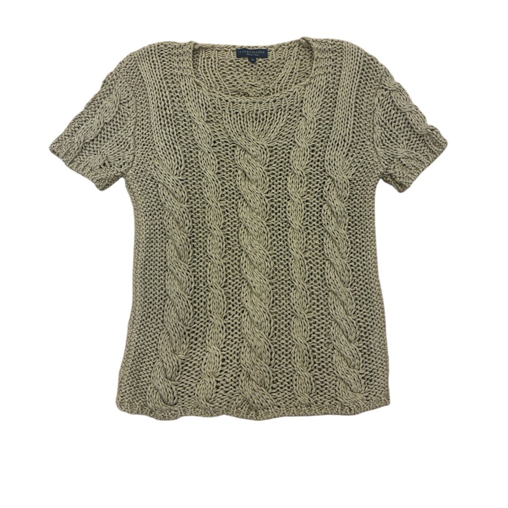 Chester & Peck Summer Open Knit Sweater XL Beige Made in Italy Boho Crochet
